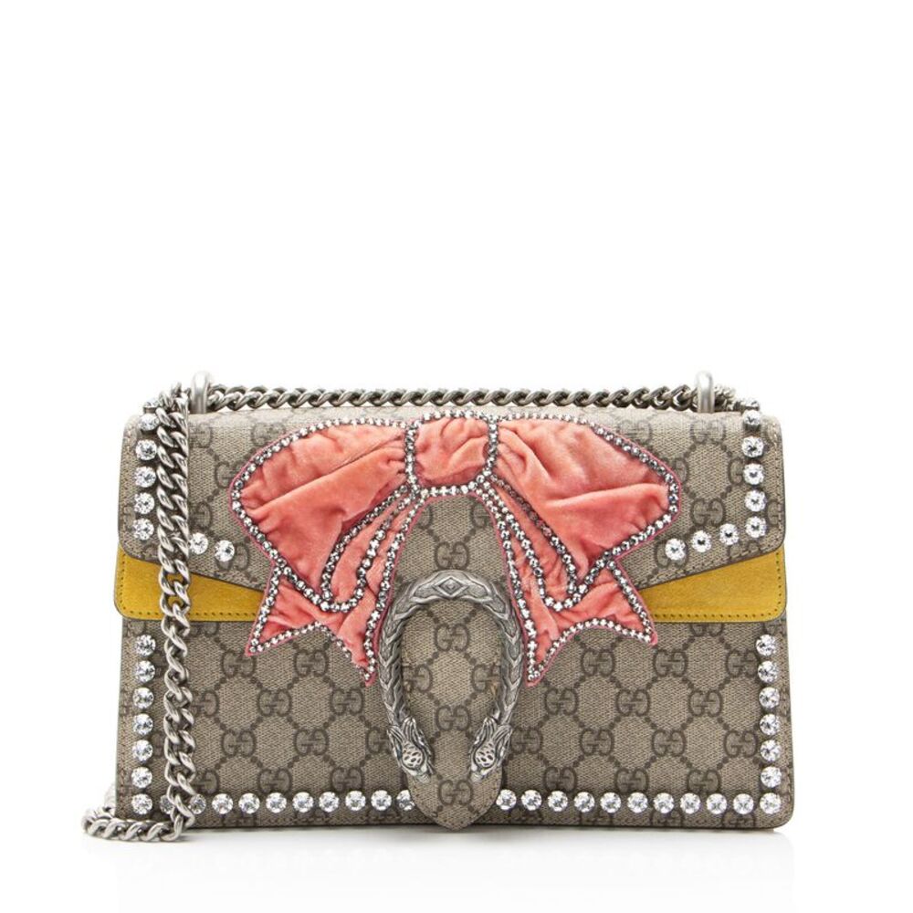 Gucci GG Supreme Crystal Embellished Bow Dionysus Medium Shoulder Bag